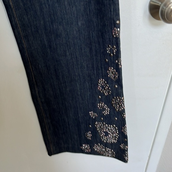 St. John Cuture Size 12 Demin Flare Embellished Jeans - Picture 2 of 6